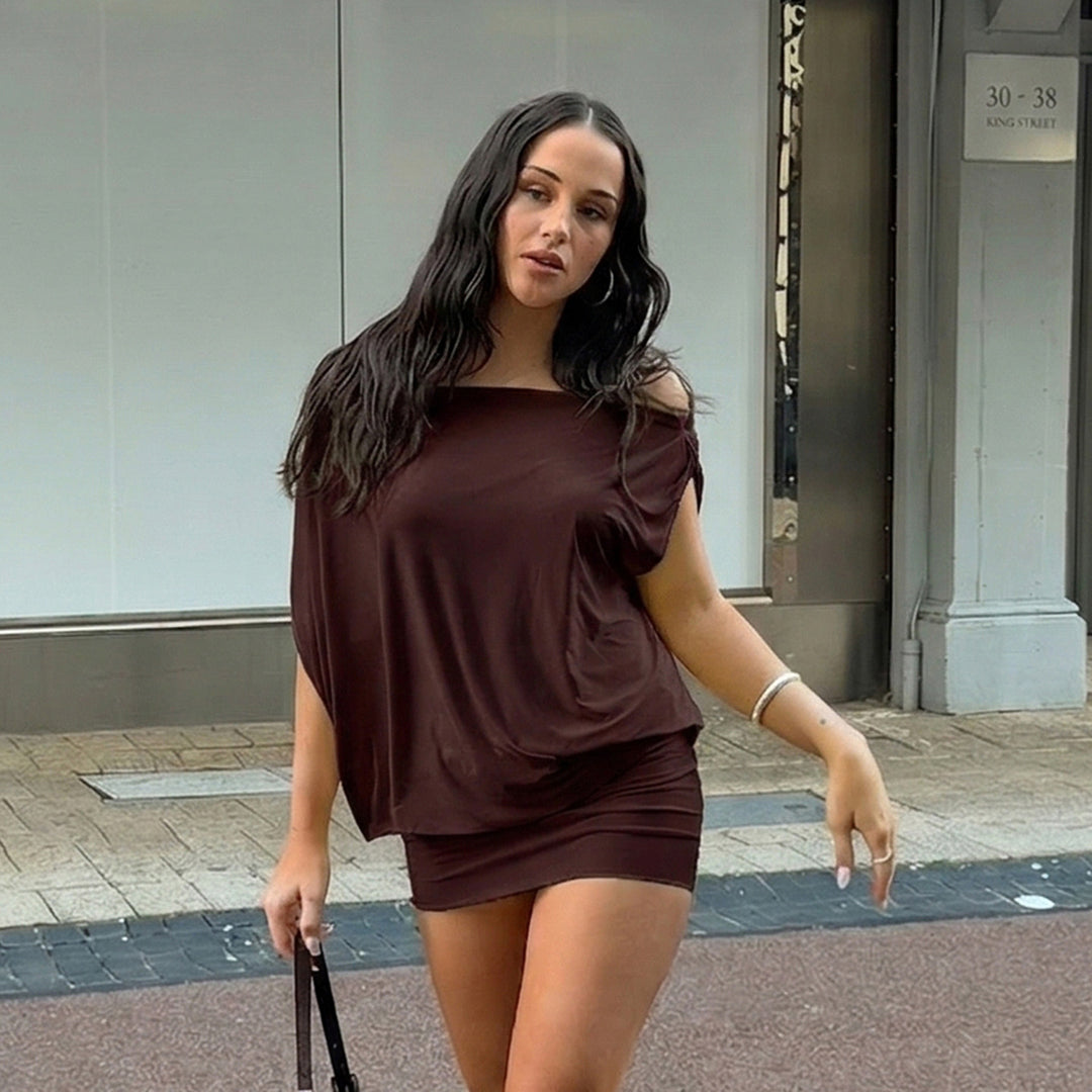 Damen lässiges Oberteil mit Schulterfreiem Design und Raffungen R&B