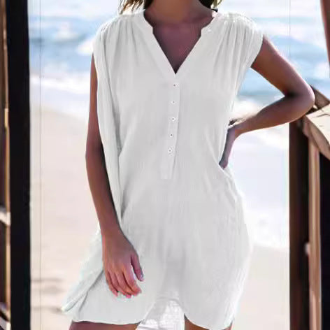Damen lässiges Strandkleid mit Knopfdetails R&B