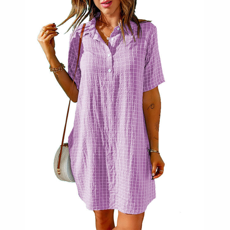 Damen entspanntes Kurzarmhemdkleid mit Knopfleiste R&B