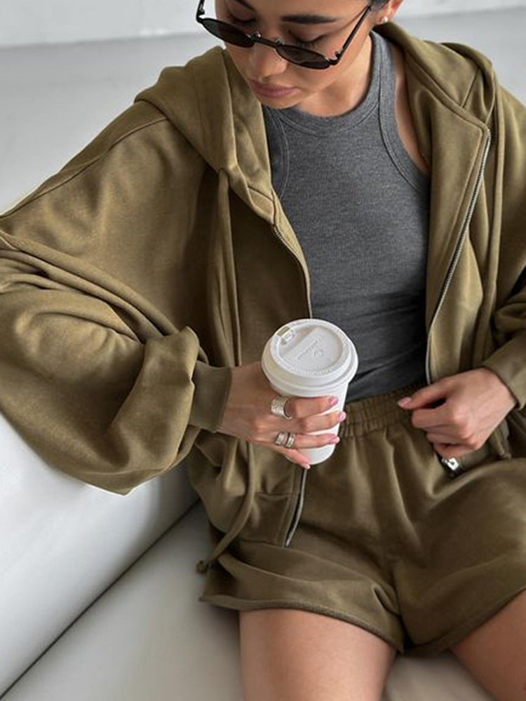 Damen lässiges Sweatset mit überschüssigem Stoff und hohem Kragen R&B