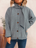 Damen gestreifte Strickjacke mit modernem Kragen und Knopfverschluss R&B