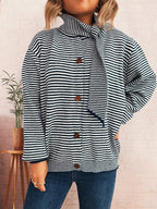 Damen gestreifte Strickjacke mit modernem Kragen und Knopfverschluss R&B