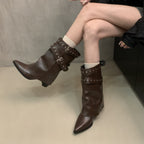 Damen Stiefel mit modischer Schnallenverzierung und schickem Cut-Out R&B