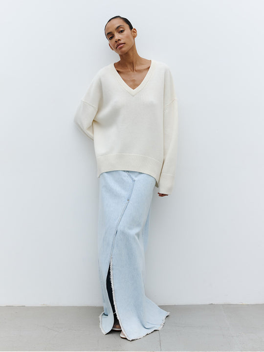 Damen Oversized V-Ausschnitt Strickpullover R&B