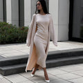 Damen elegantes Maxikleid mit passendem Oversized-Mantel Heidi-Mode