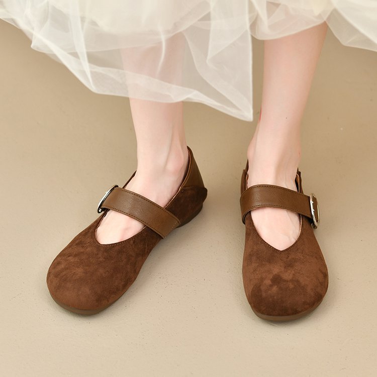Damen bequeme Mary Jane Ballerinas mit dekorativem Riemen R&B