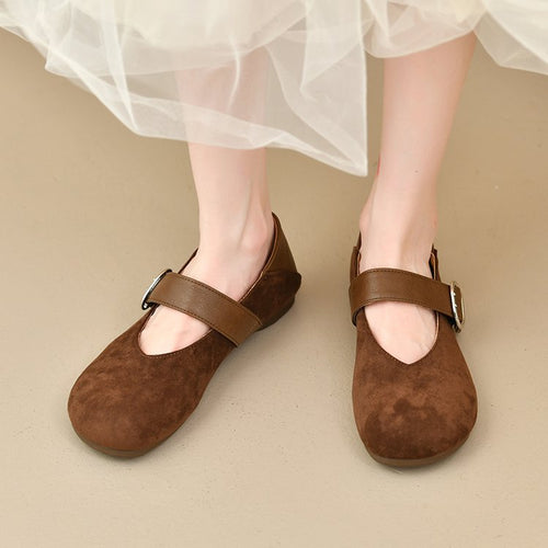 Damen bequeme Mary Jane Ballerinas mit dekorativem Riemen R&B
