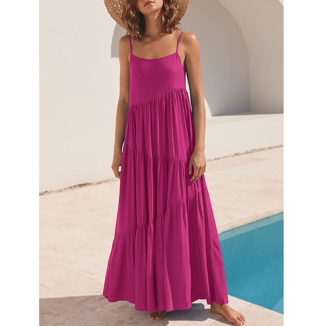 Damen Maxikleid mit zarten Spaghetti-Trägern und fließendem Schnitt R&B