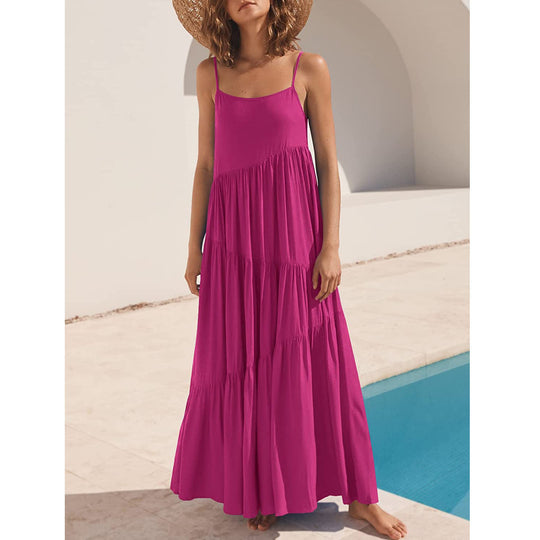 Damen Maxikleid mit zarten Spaghetti-Trägern und fließendem Schnitt R&B