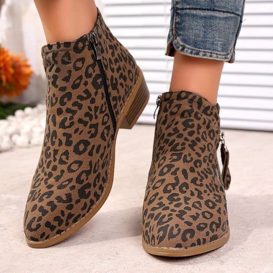 Damen Stiefeletten mit edlem Leopardenmuster und elegantem Reißverschluss R&B
