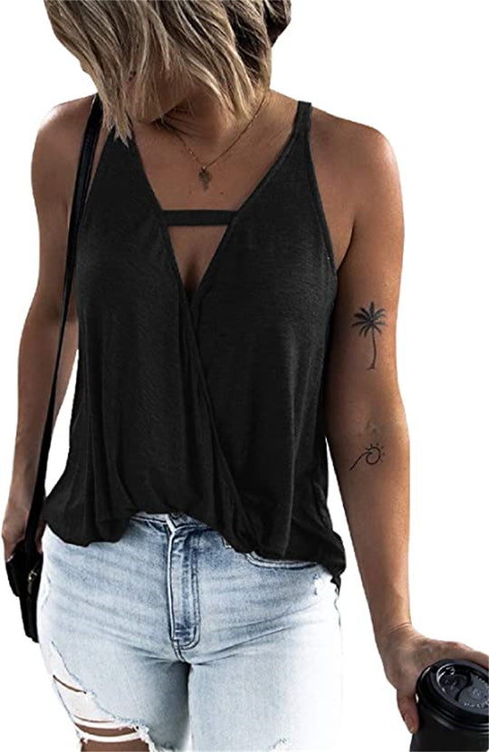 Damen lässiges Wickel-Top mit V-Ausschnitt und schmalen Trägern R&B