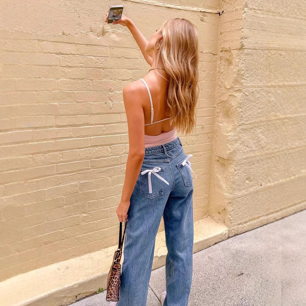Damen Hoch taillierte Bootcut-Jeans mit weitem Bein und dehnbarer Passform R&B