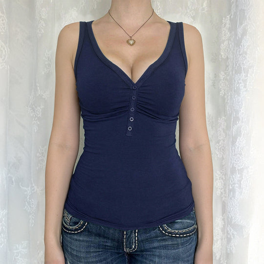 Damen Figurnahes Trägershirt mit Knopfleiste und elastischem Stoff R&B