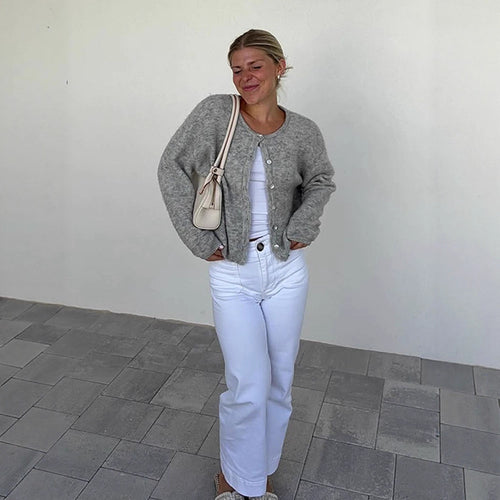 Damen lässige Strickjacke mit weitem Schnitt und Knopfdetails R&B