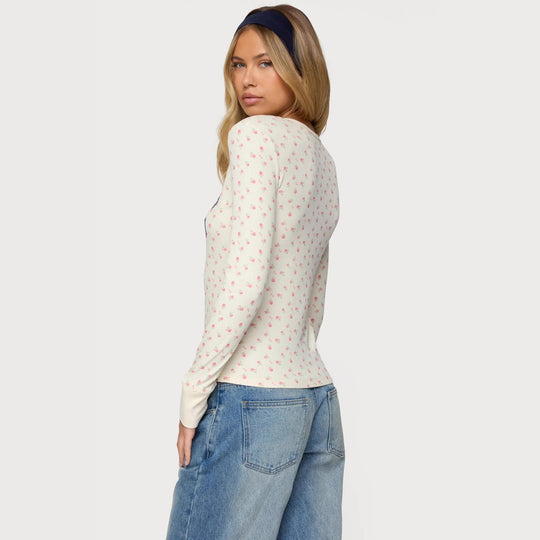 Damen Langarmshirt mit floralem Muster und sportlichem Print R&B