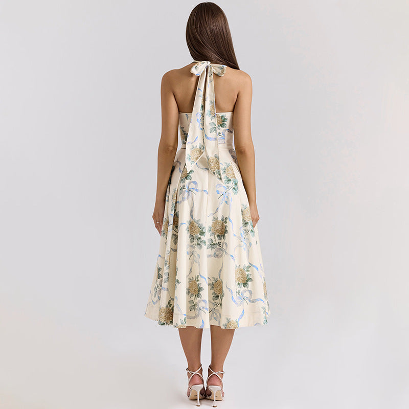 Damen Elegantes Blumen-Midikleid mit tiefem V-Ausschnitt R&B