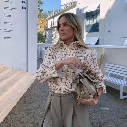 Damen Karierte Bluse mit eleganten Rüschendetails R&B