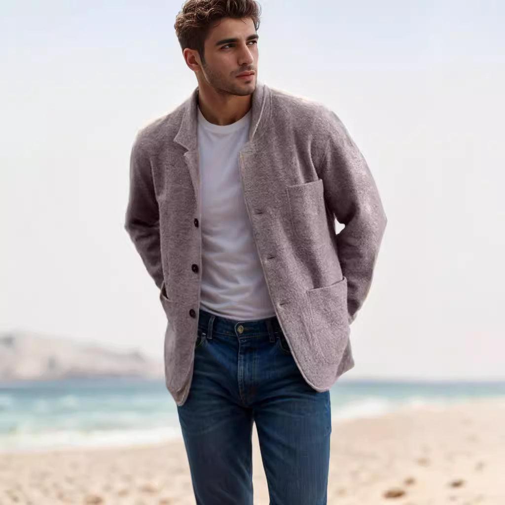 Herren lässige Wolljacke mit praktischen Taschen und Knopfverschluss R&B