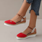 Damen Wedge-Sandalen mit geflochtenem Riemendesign und komfortablem Fußbett R&B