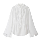 Damen elegante Bluse mit Rüschenkragen und weiten Ärmeln R&B
