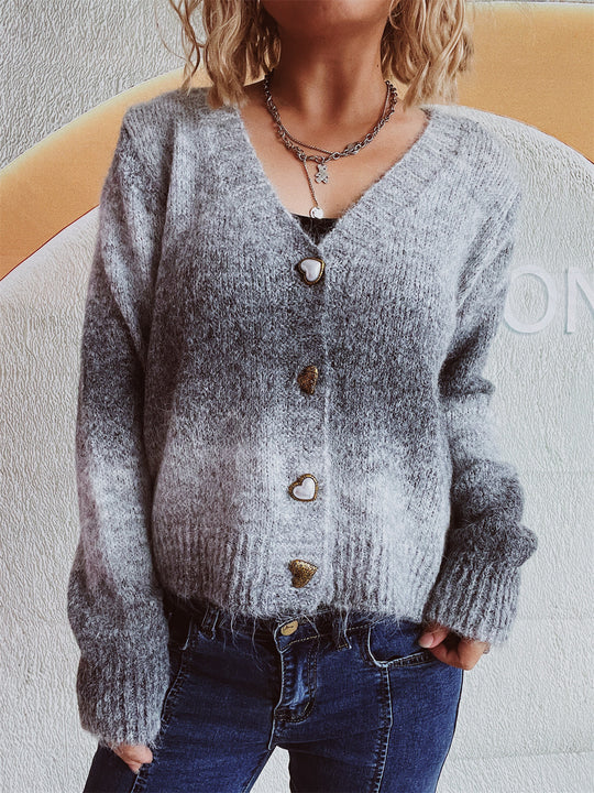 Damen Strickjacke mit luxuriösem Mohair-Material und modischen Herzknöpfen R&B
