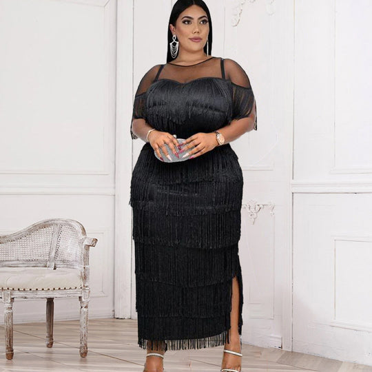 Damen Wickelkleid mit fransierendem Design und seitlichem Schlitz R&B