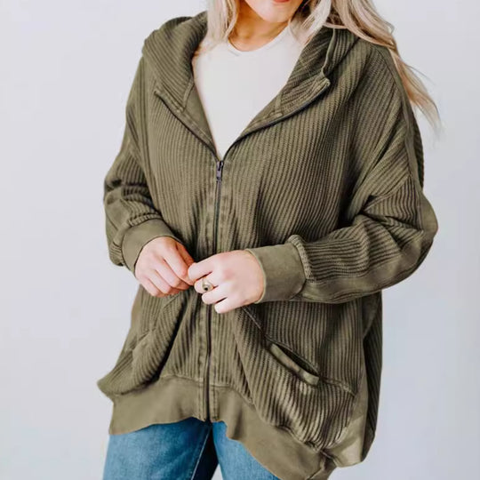 Damen Lässiger Kapuzenpullover mit strukturiertem Material und praktischen Taschen R&B