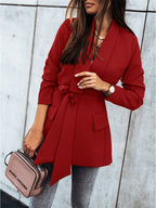 Damen taillierter Blazer mit Gürtel und praktischen Taschen R&B