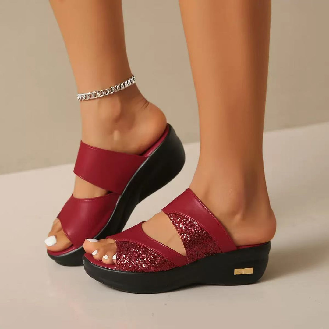 Damen glamouröse Wedge-Pantoletten mit Glitzerakzenten R&B