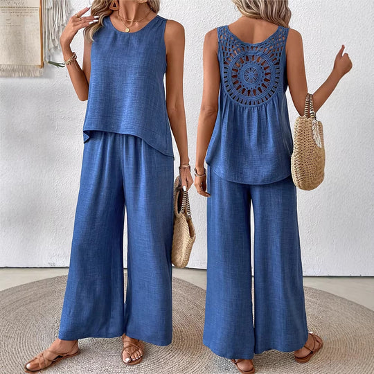 Damen luftiges Sommer-Set mit gehäkeltem Rückenteil und weitem Schnitt R&B