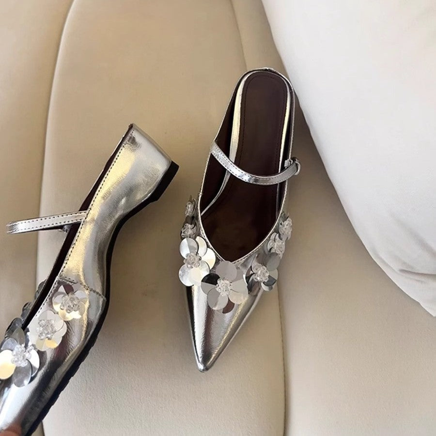 Damen Slingback-Pumps mit floralem Strassbesatz und elegantem Design