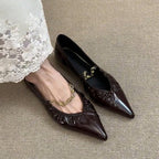 Damen elegante Ballerina-Schuhe mit luxuriösen Falten und Schmuckdetail