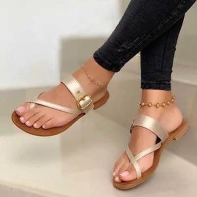 Damen Elegante und komfortable Flachsandalen mit dekorativem Riemendesign R&B