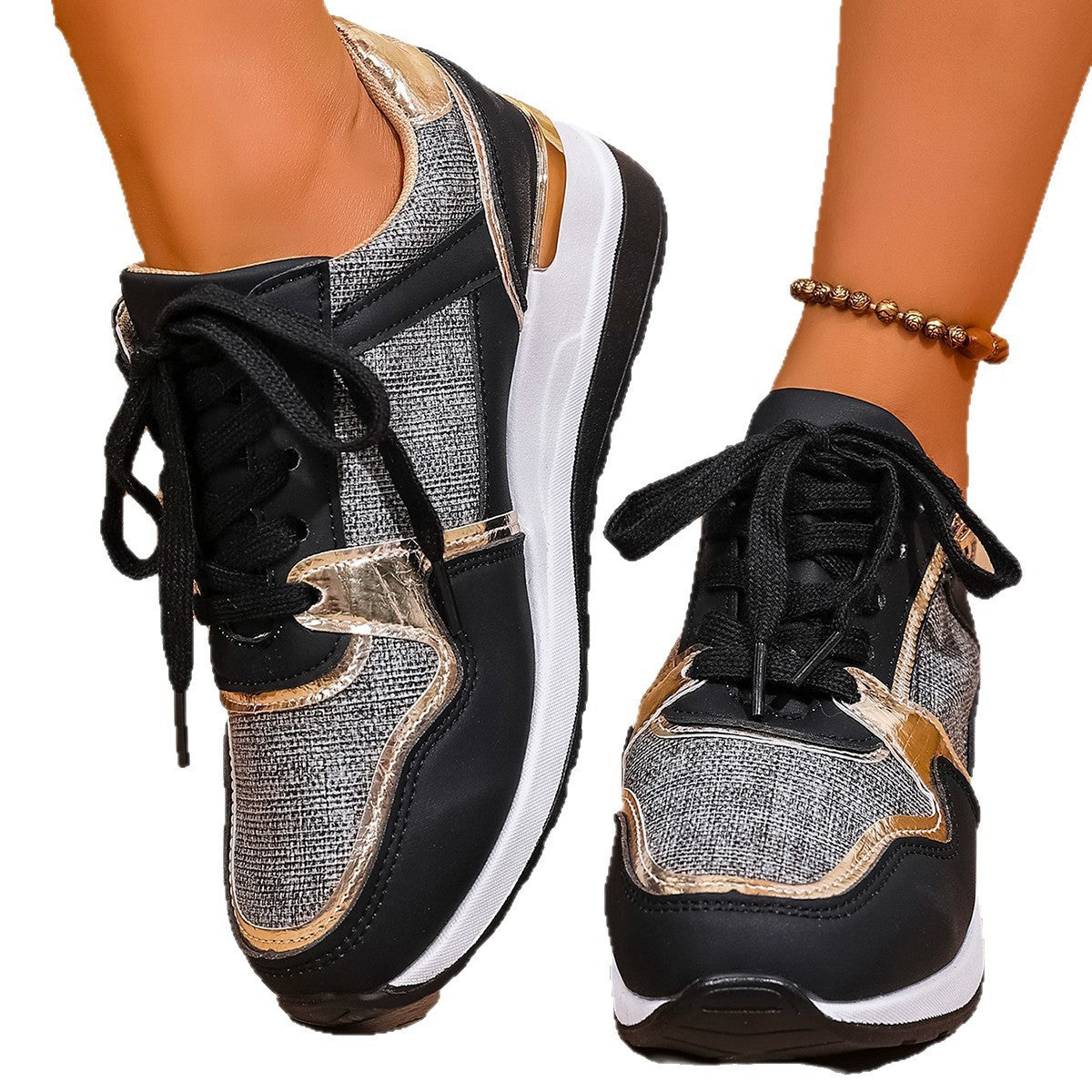 Damen Sneakers mit edelem Metallic-Akzent und atmungsaktiver Oberflächenstruktur R&B