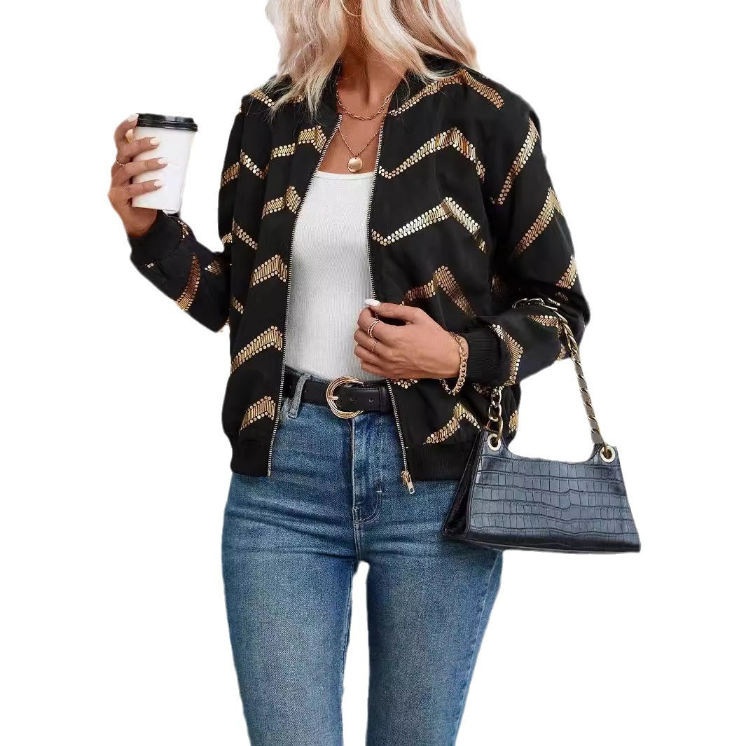 Damen trendige Bomberjacke mit metallic Details R&B