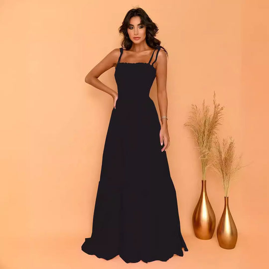 Damen luftiges Maxikleid mit Spaghetti-Trägern und Rüschendetails R&B