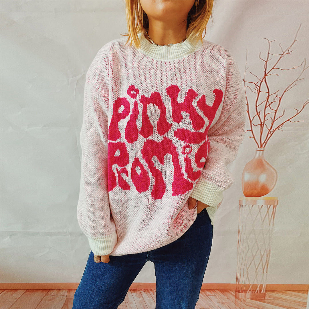 Damen lässiger Pullover mit großflächiger Schriftzug-Applikation R&B