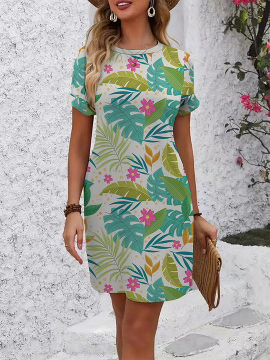 Damen lässiges Kurzarmkleid mit modernem Hahnentrittmuster und bequemer Passform R&B