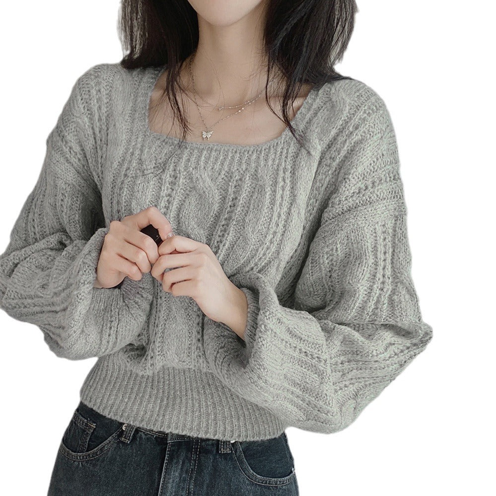 Damen modischer Strickpullover mit Kabelmuster und weitem Schnitt R&B
