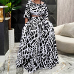Damen Maxikleid mit überschnittenen Ärmeln und weitem Rock R&B