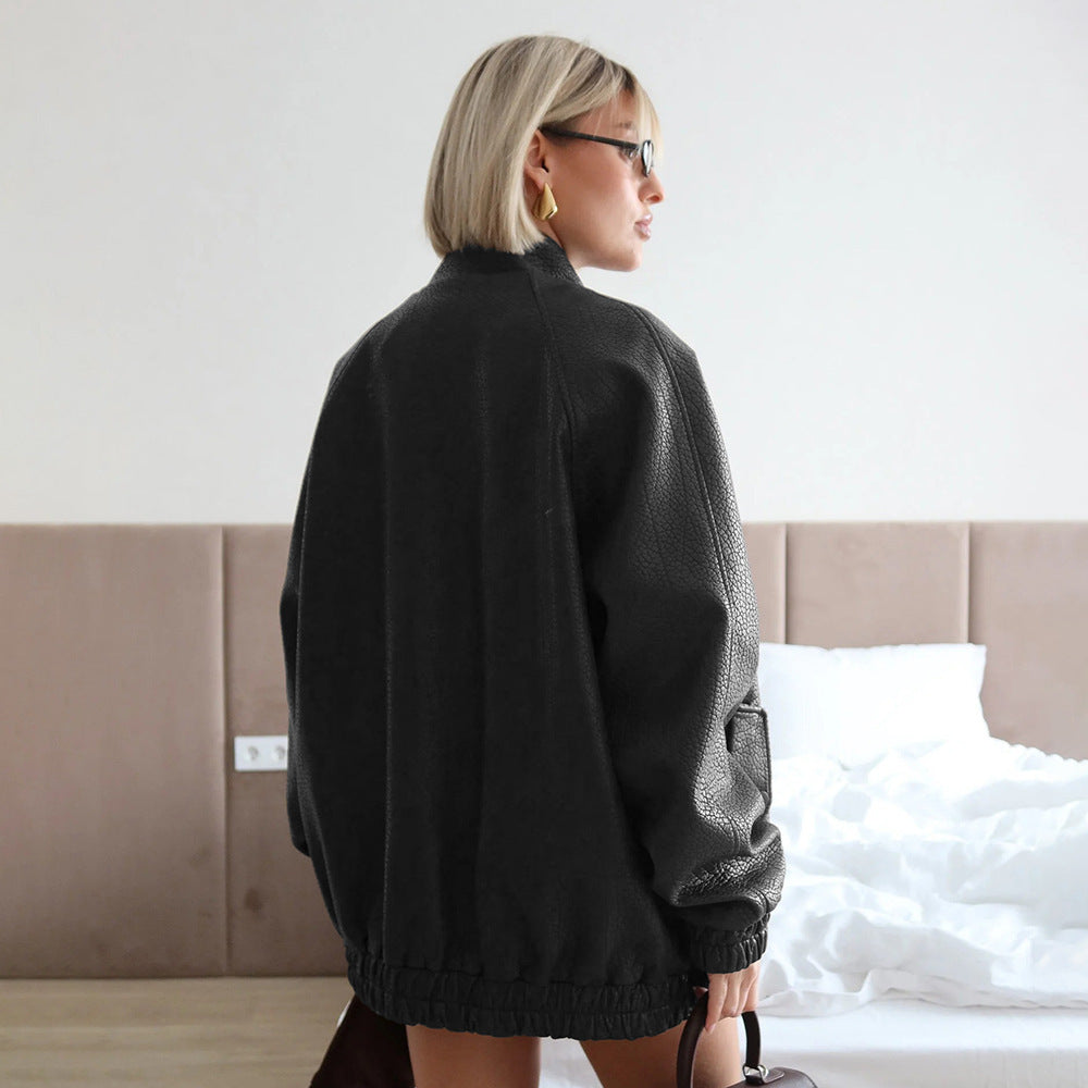 Damen Modische Kunstlederjacke mit lässigem Schnitt R&B