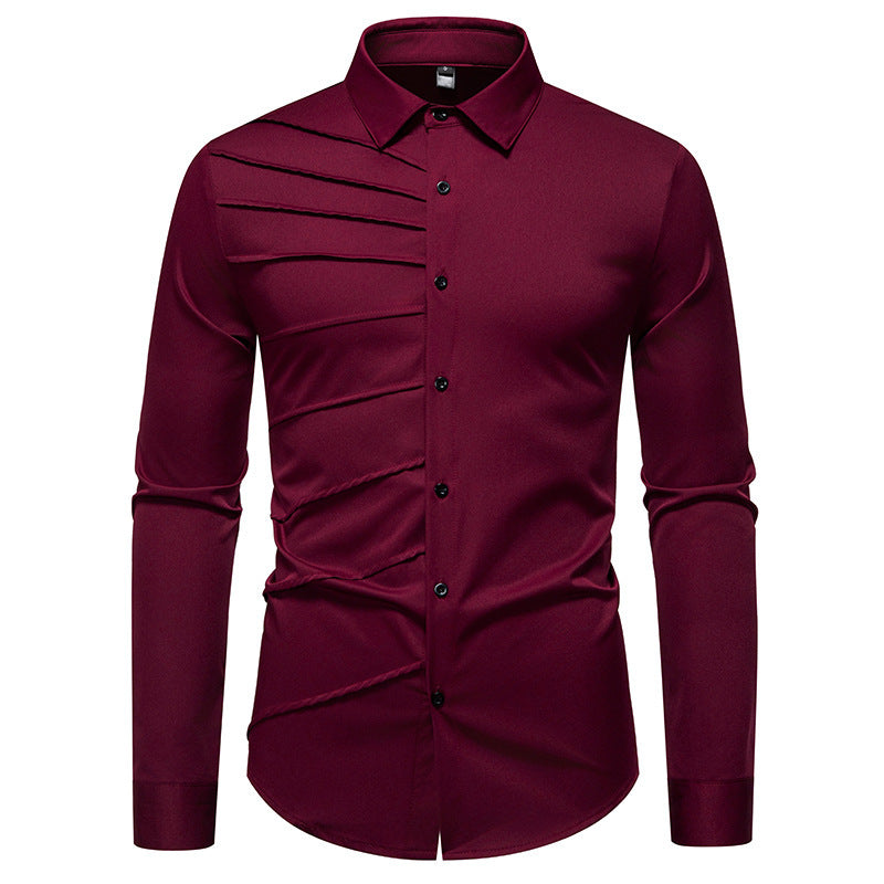 Herren Langarmhemd mit modischem Rippendesign R&B