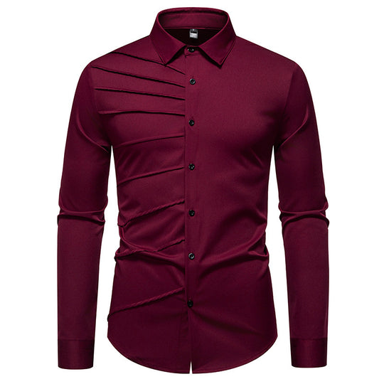 Herren Langarmhemd mit modischem Rippendesign R&B