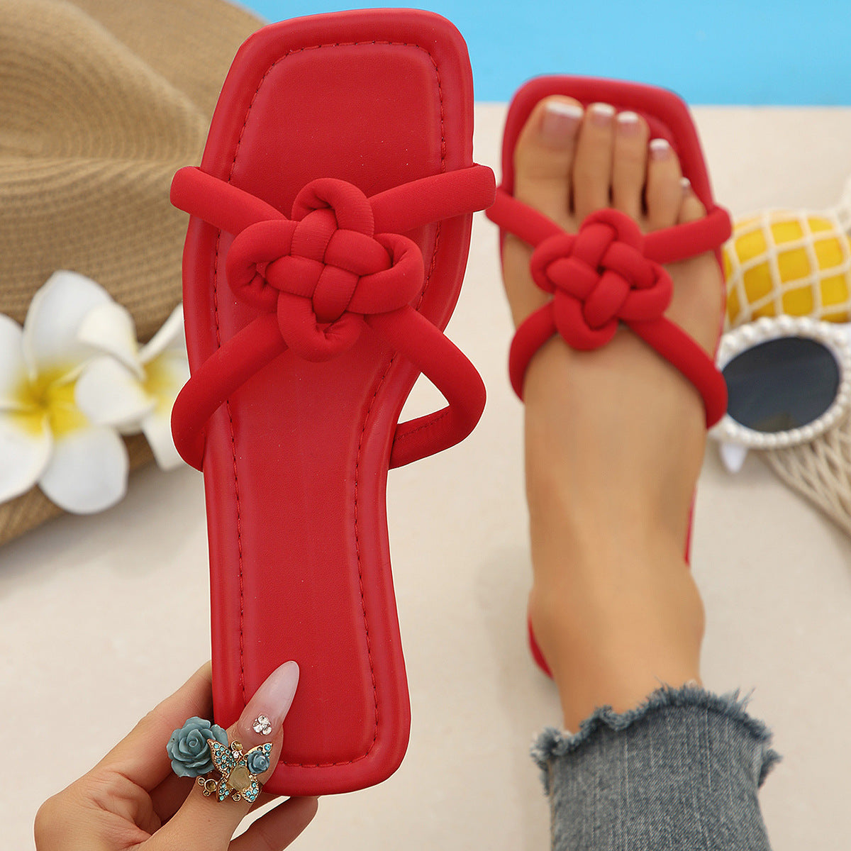 Damen modische Flip-Flops mit floralen Knoten-Details R&B