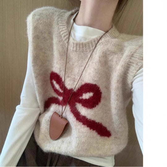 Damen Kuschelige Strickweste mit verspieltem Schleifenmotiv R&B