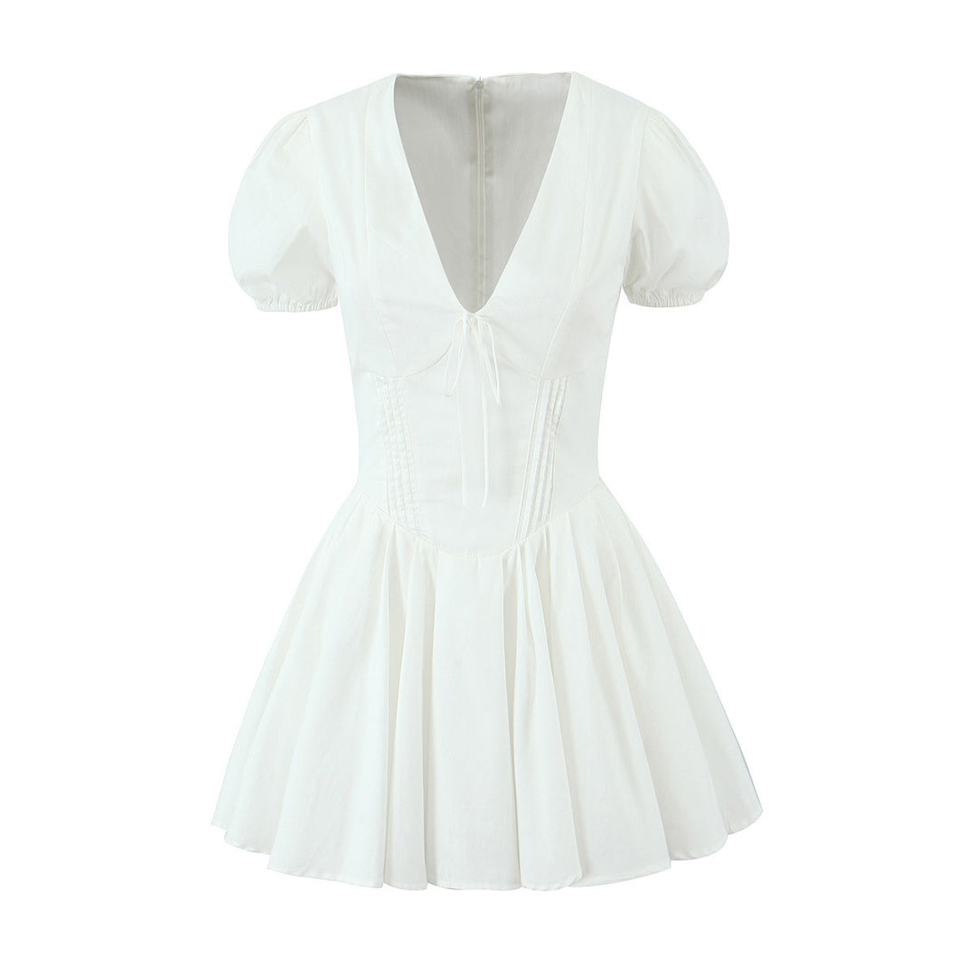 Damen verspieltes Mini-Wickelkleid mit Puffärmeln R&B