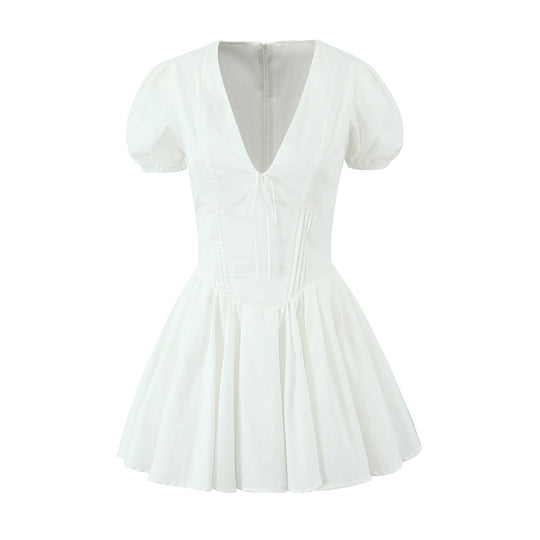 Damen verspieltes Mini-Wickelkleid mit Puffärmeln R&B