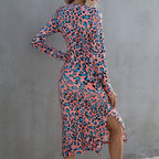 Damen Langarm-Kleid mit Rüschendetails und seitlichem Schlitz