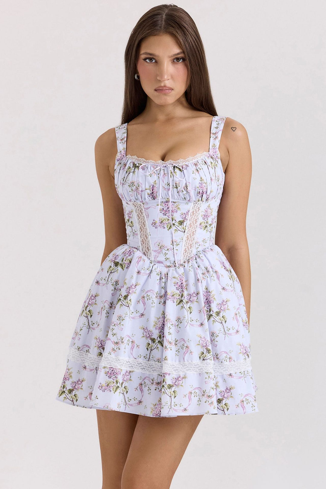 Damen nan Corsagen-Minikleid mit Spitzenpasse, gerafftem Dekolleté und taillierter Miederkonstruktion R&B