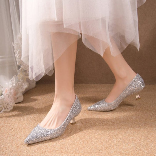 Damen elegante glitzernde Pumps mit spitz zulaufender Form R&B